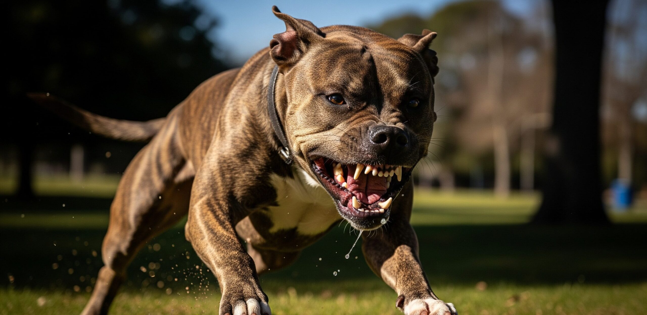 A dog is showing aggressive behavior