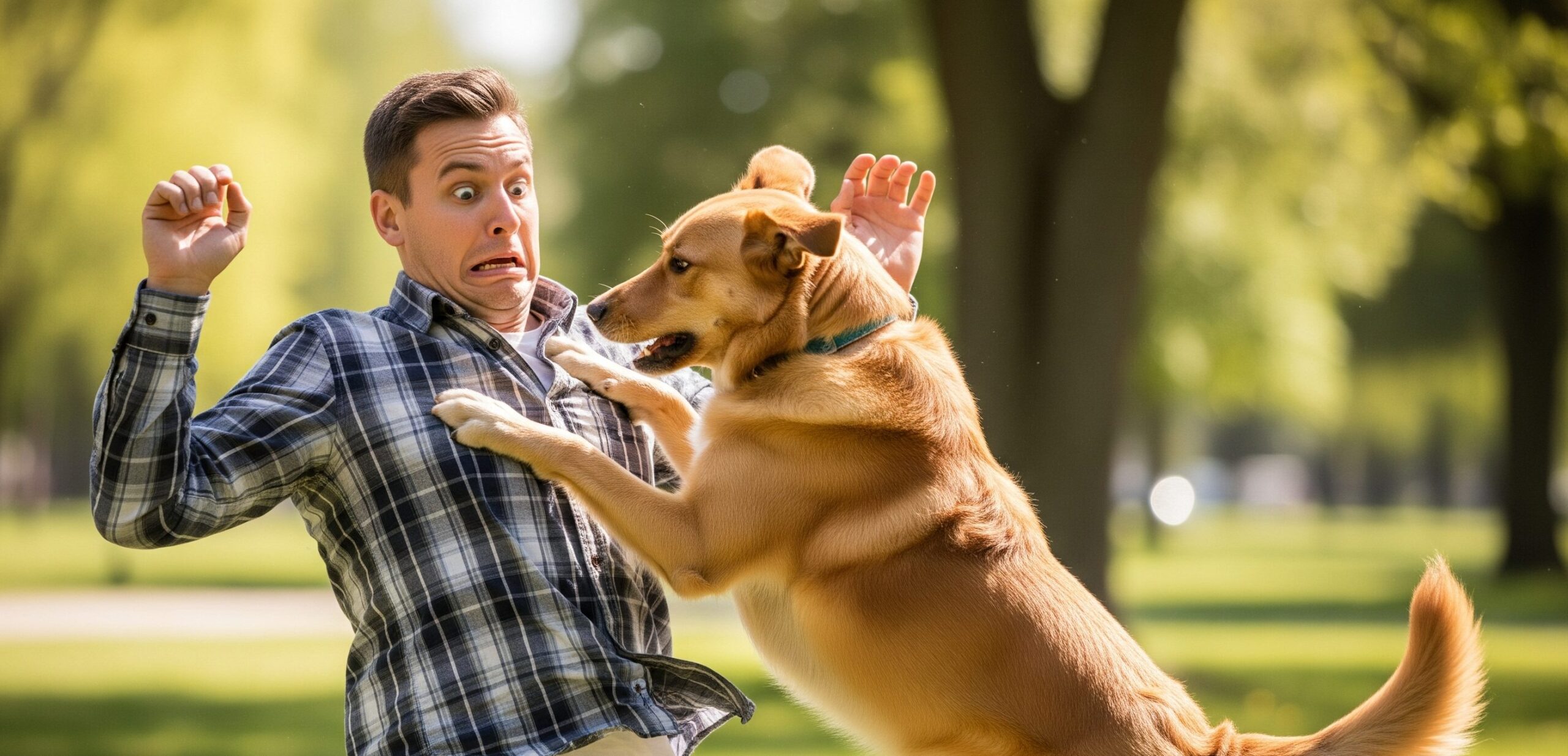 Canine behavior issues-A dog is jumping on a person