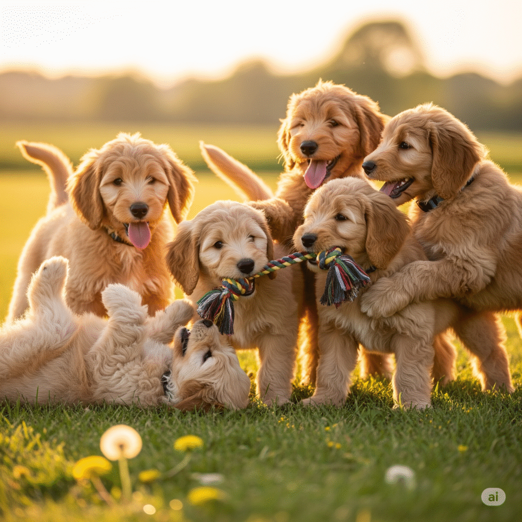 Cute Goldendoodles playing with each other- learn dog care tips