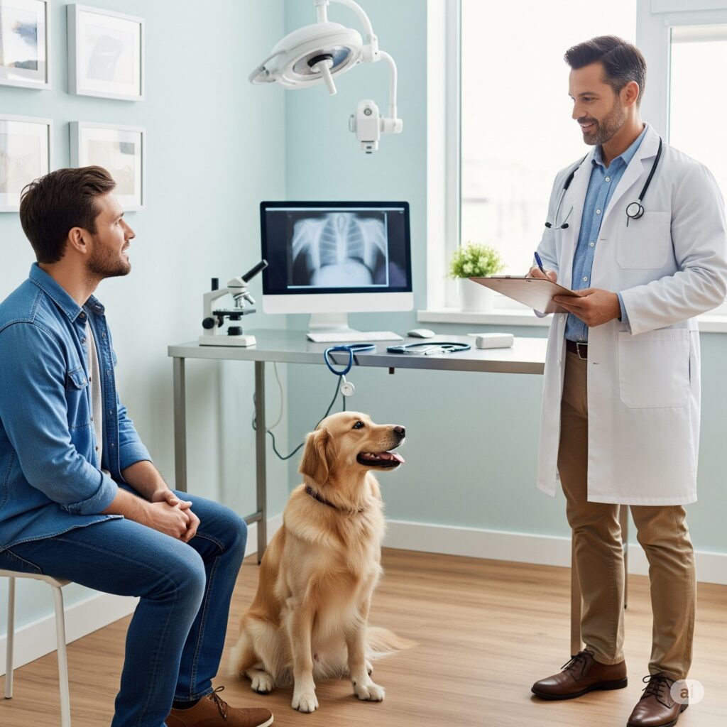 A dog owner is consulting veterinary doctor