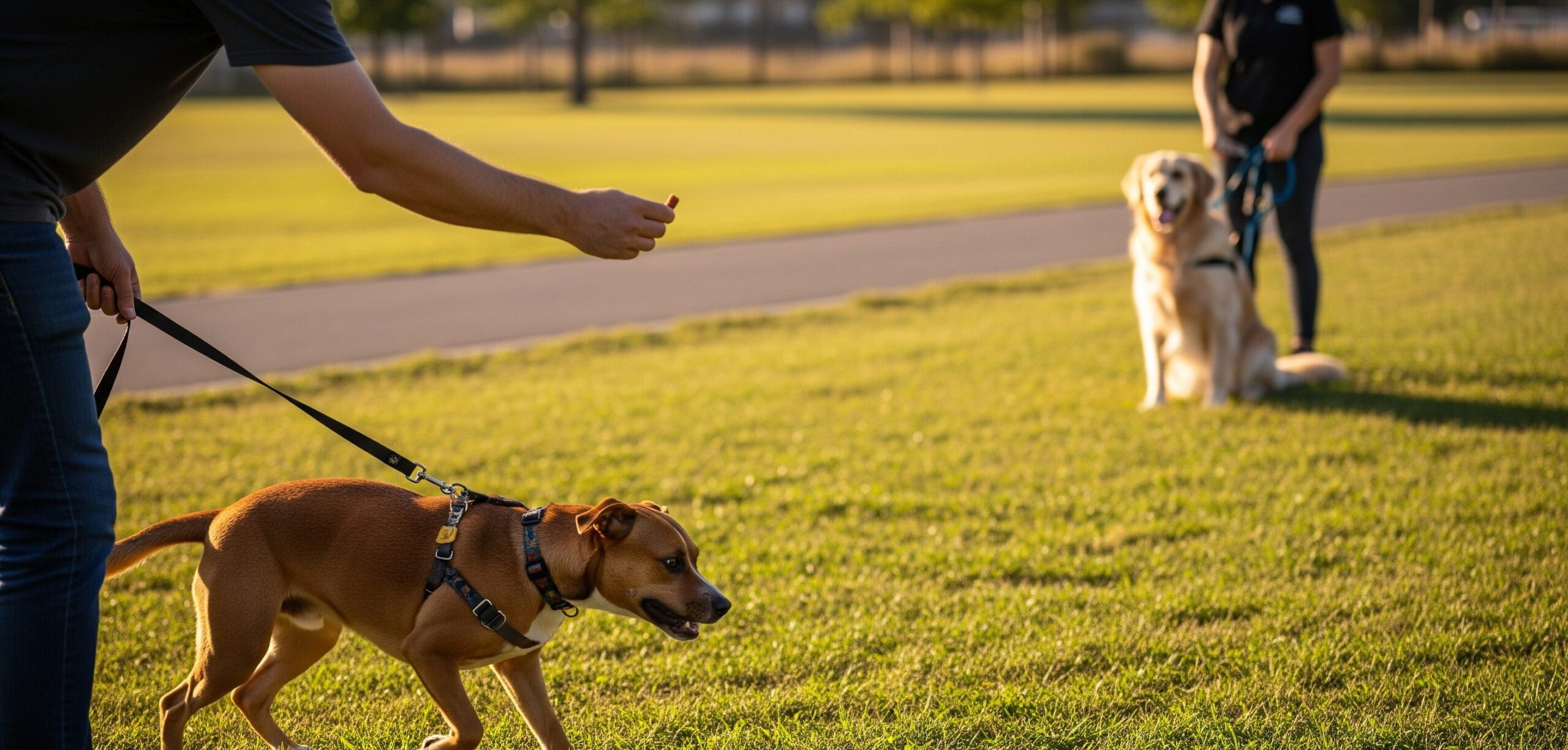 A person is Implement Counter Conditioning technique to reduce his dog aggressive behavior toward other dogs