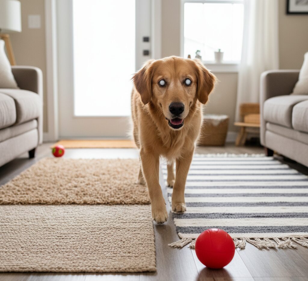 Blind dog navigating home 