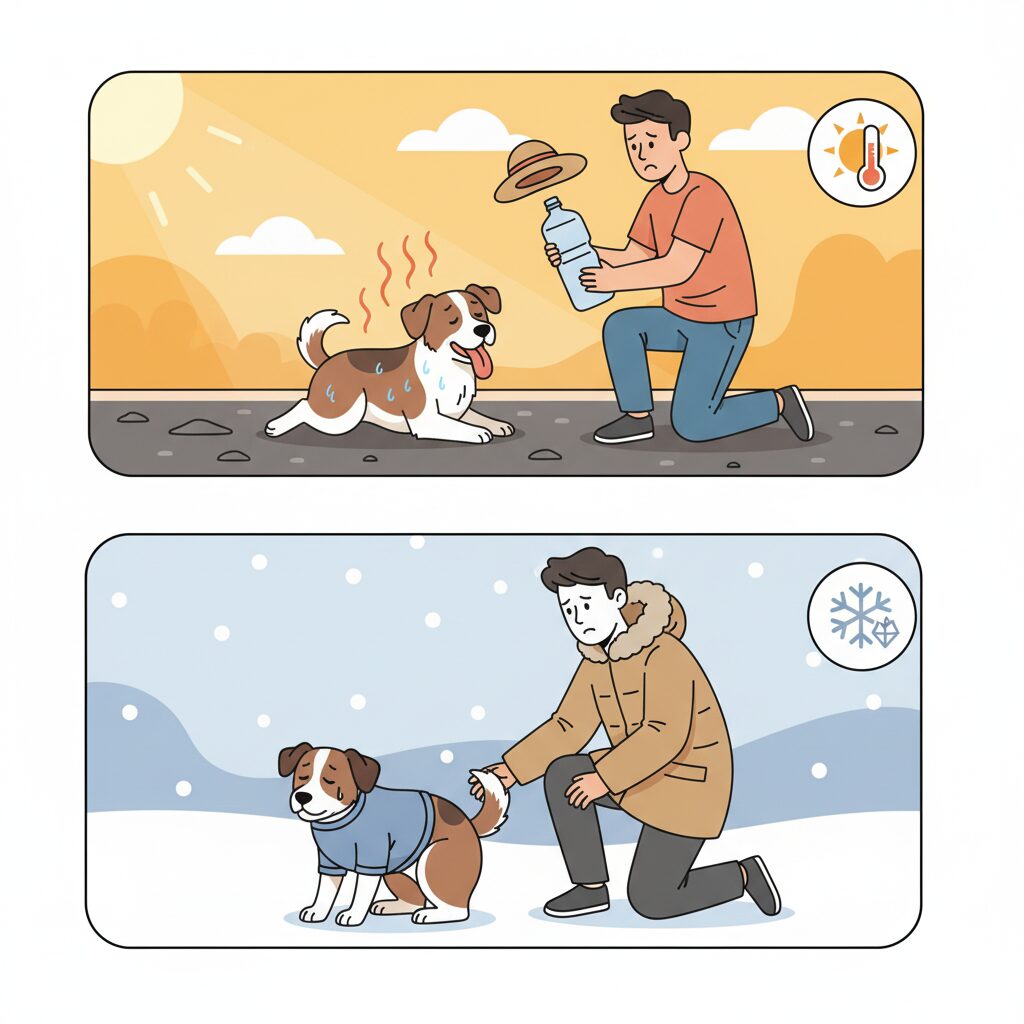 Dog acting weird from heat or cold 