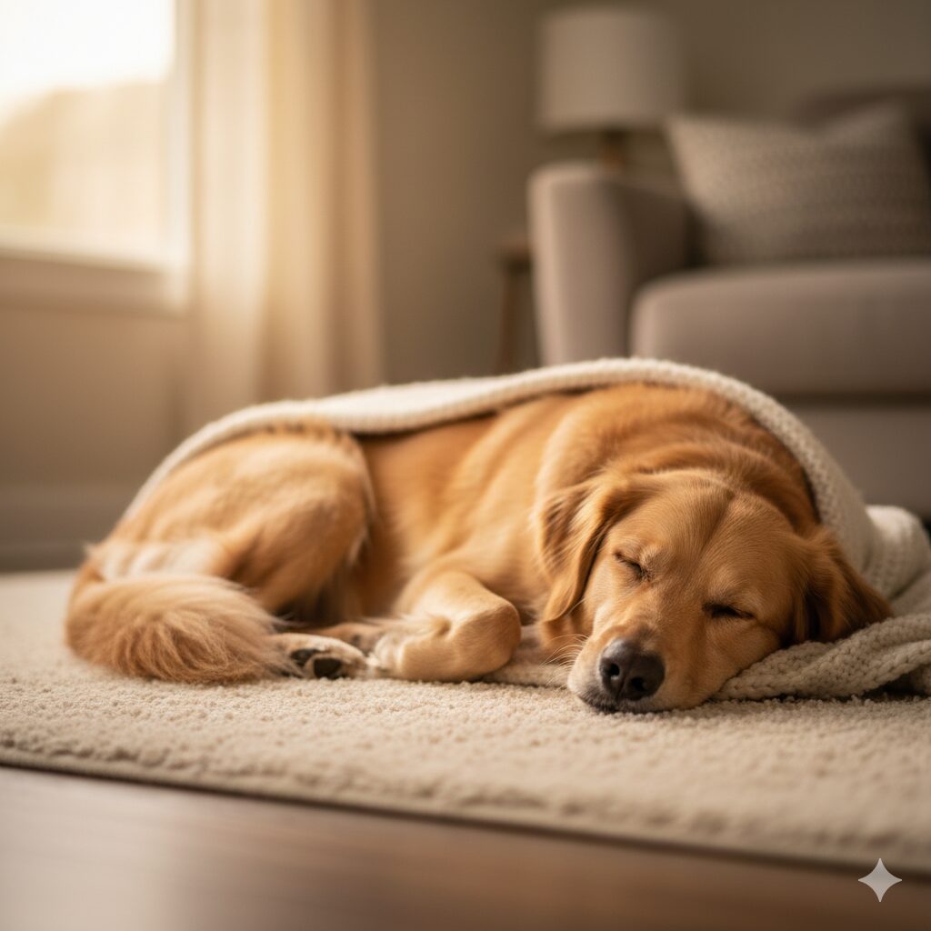  Dog leg shaking while dreaming — normal REM sleep movement
