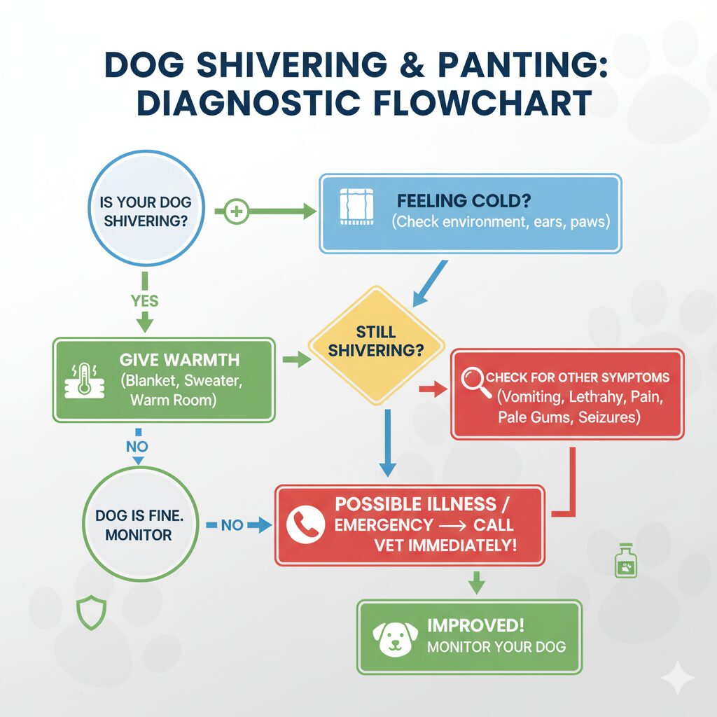Flowchart guide for what to do when your dog is shivering and panting 
