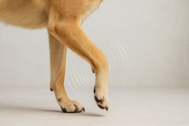 a dog shaking leg
