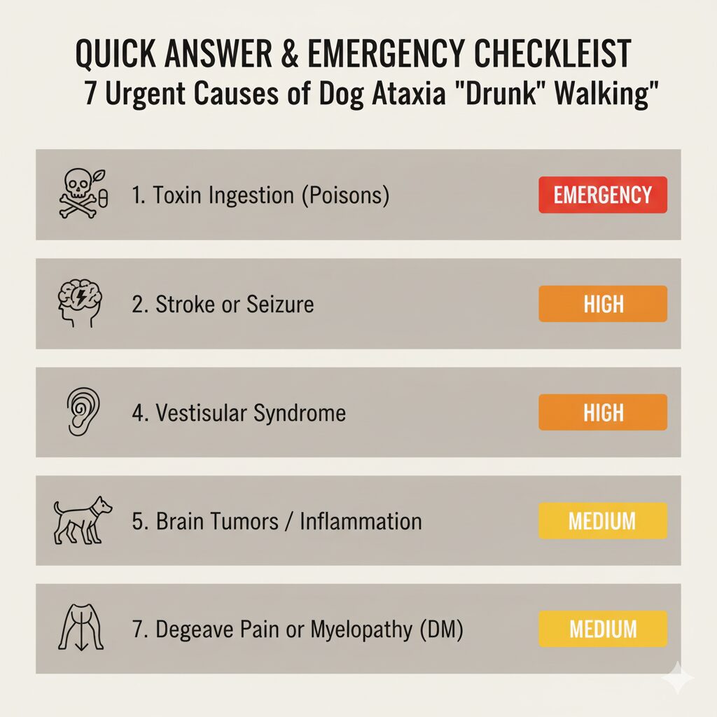 dog acting drunk causes infographic – ataxia emergency checklist