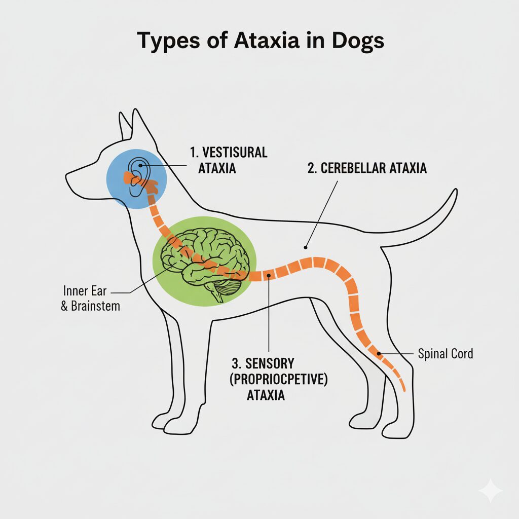  dog ataxia diagram showing vestibular cerebellar and sensory types 