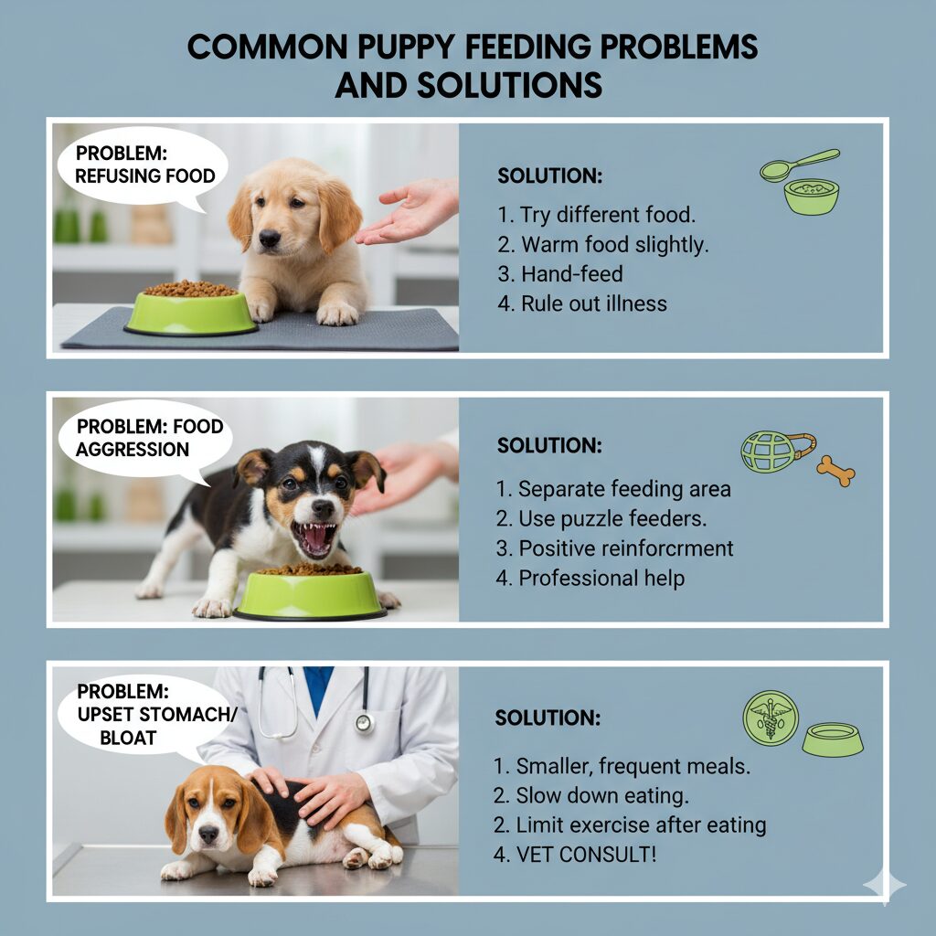“Common puppy feeding problems and solutions”