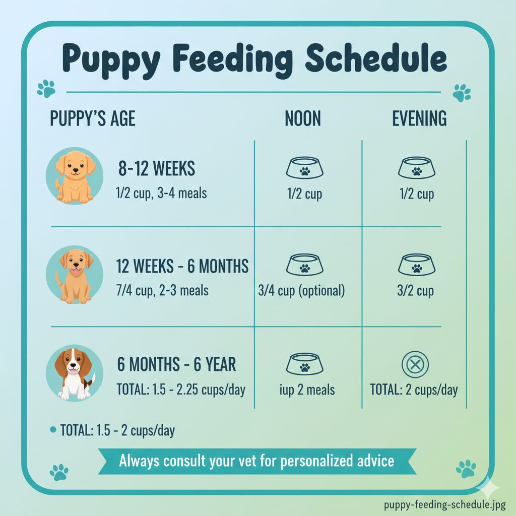 Puppy feeding schedule and meal frequency by age”