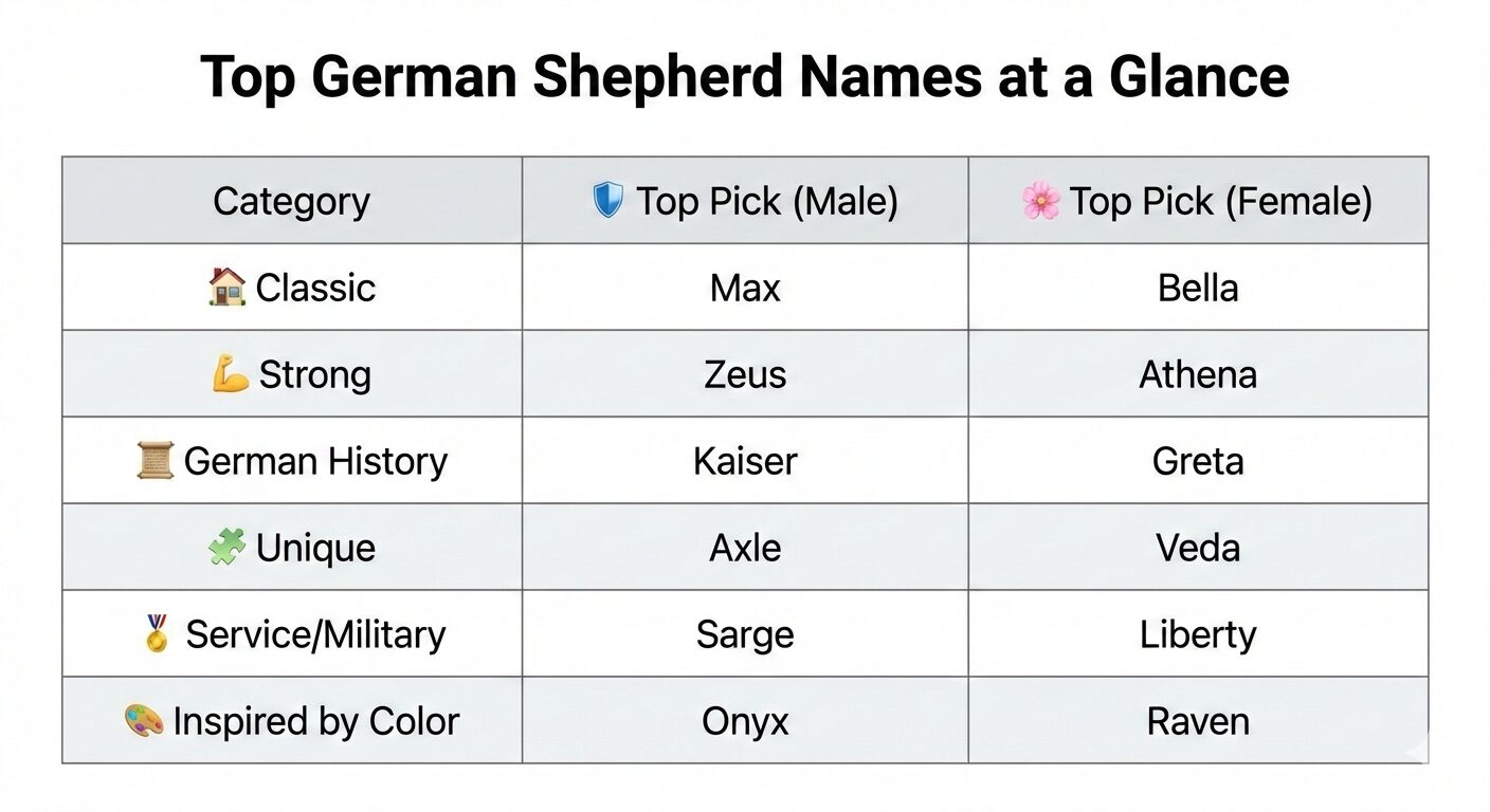 Top German Shepherd names by category for male and female dogs