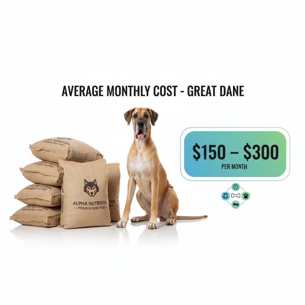 Average monthly cost to feed a Great Dane showing price range $150 to $300 – great dane feeding chart by weight cost guide.