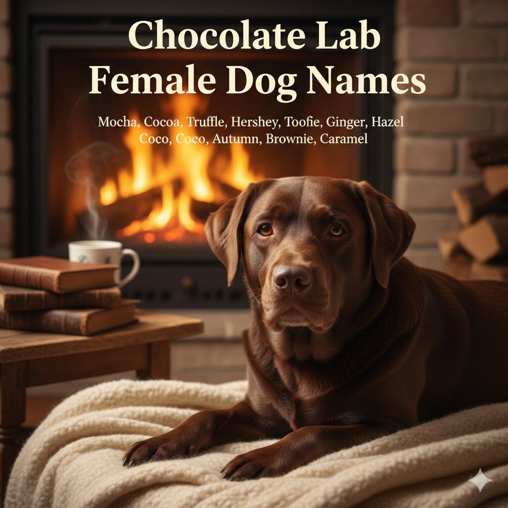 Chocolate female Labrador Retriever with name ideas inspired by brown coats 