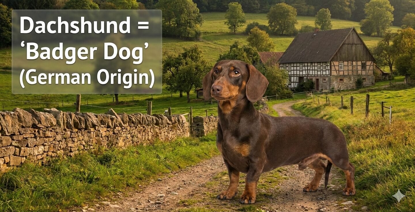 Dachshund dog with explanation of the breed’s German origin and meaning