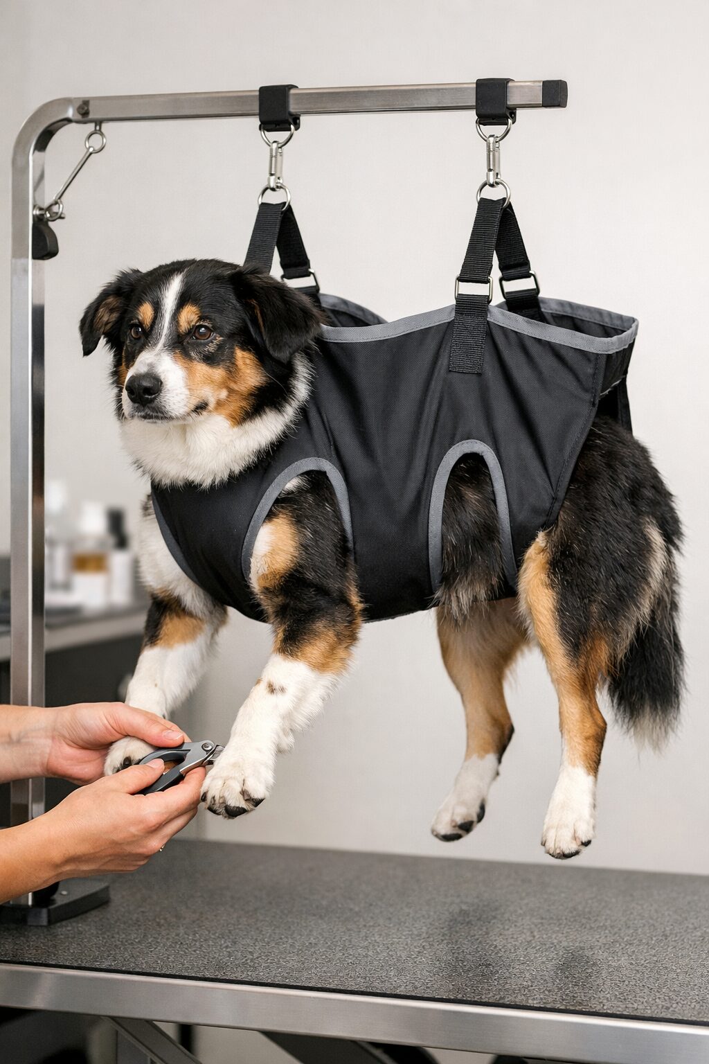 DIY dog grooming hammock for safe nail trimming