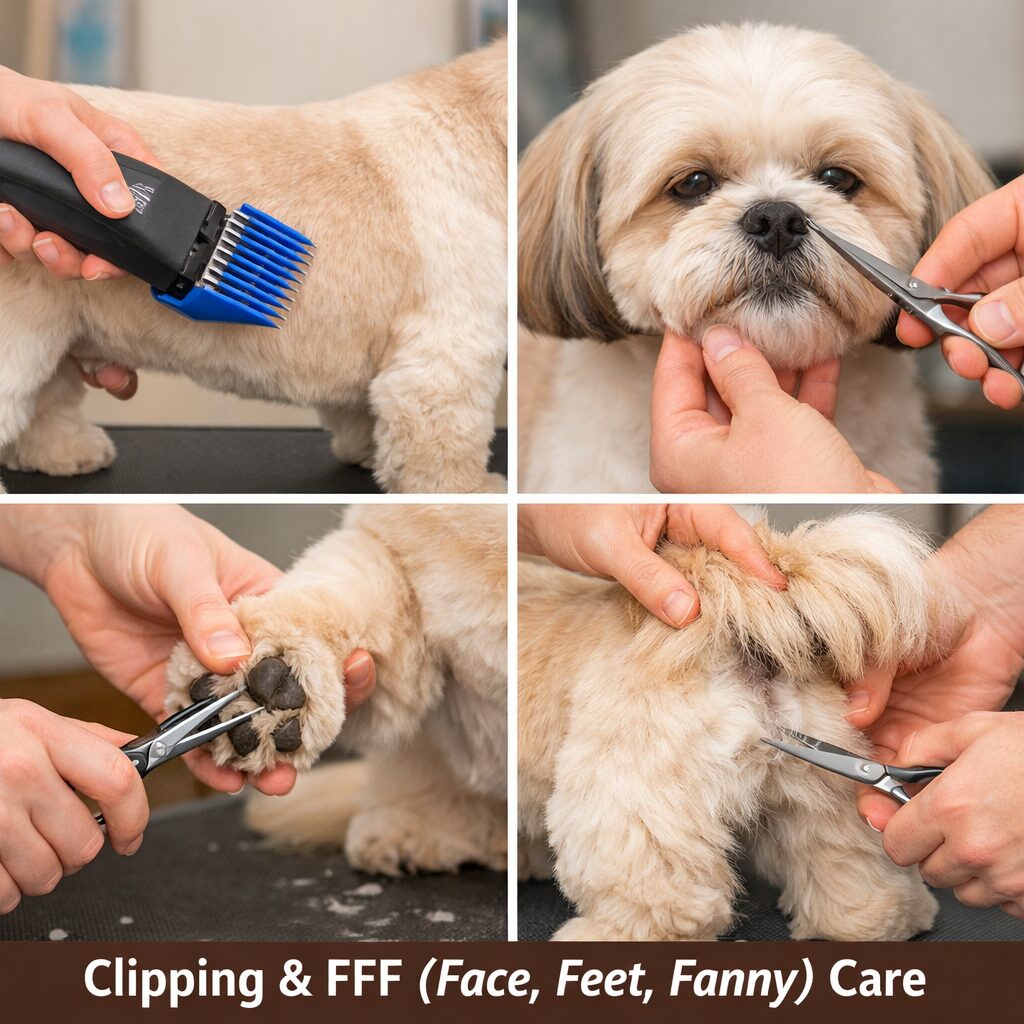 DIY dog grooming clipping and FFF face feet fanny care