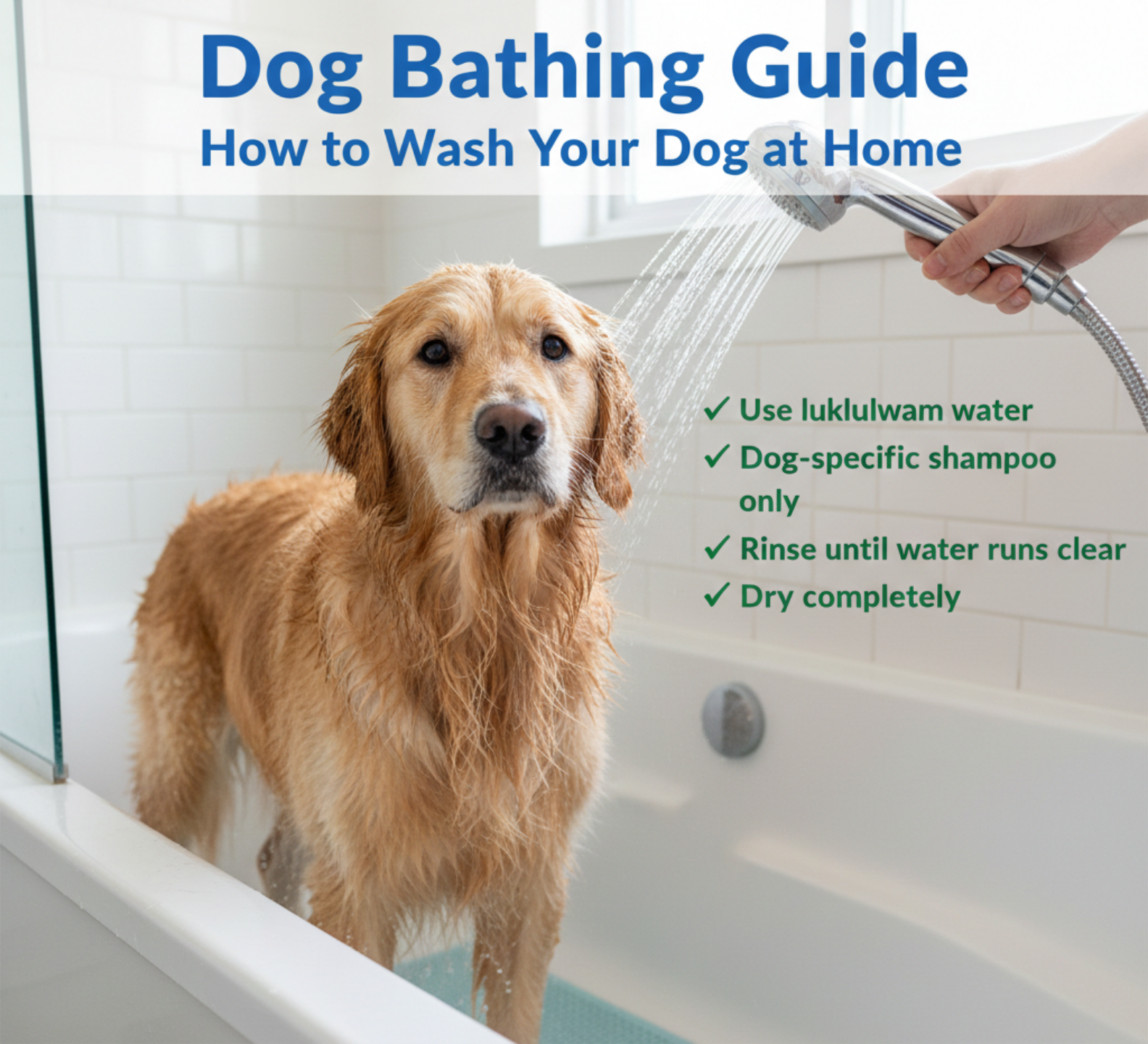   Labrador retriever covered in dog shampoo during step by step home bathing process.
