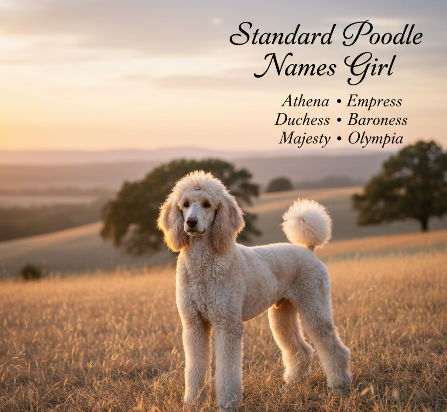   Majestic standard poodle with regal girl poodle names like Athena and Duchess.
